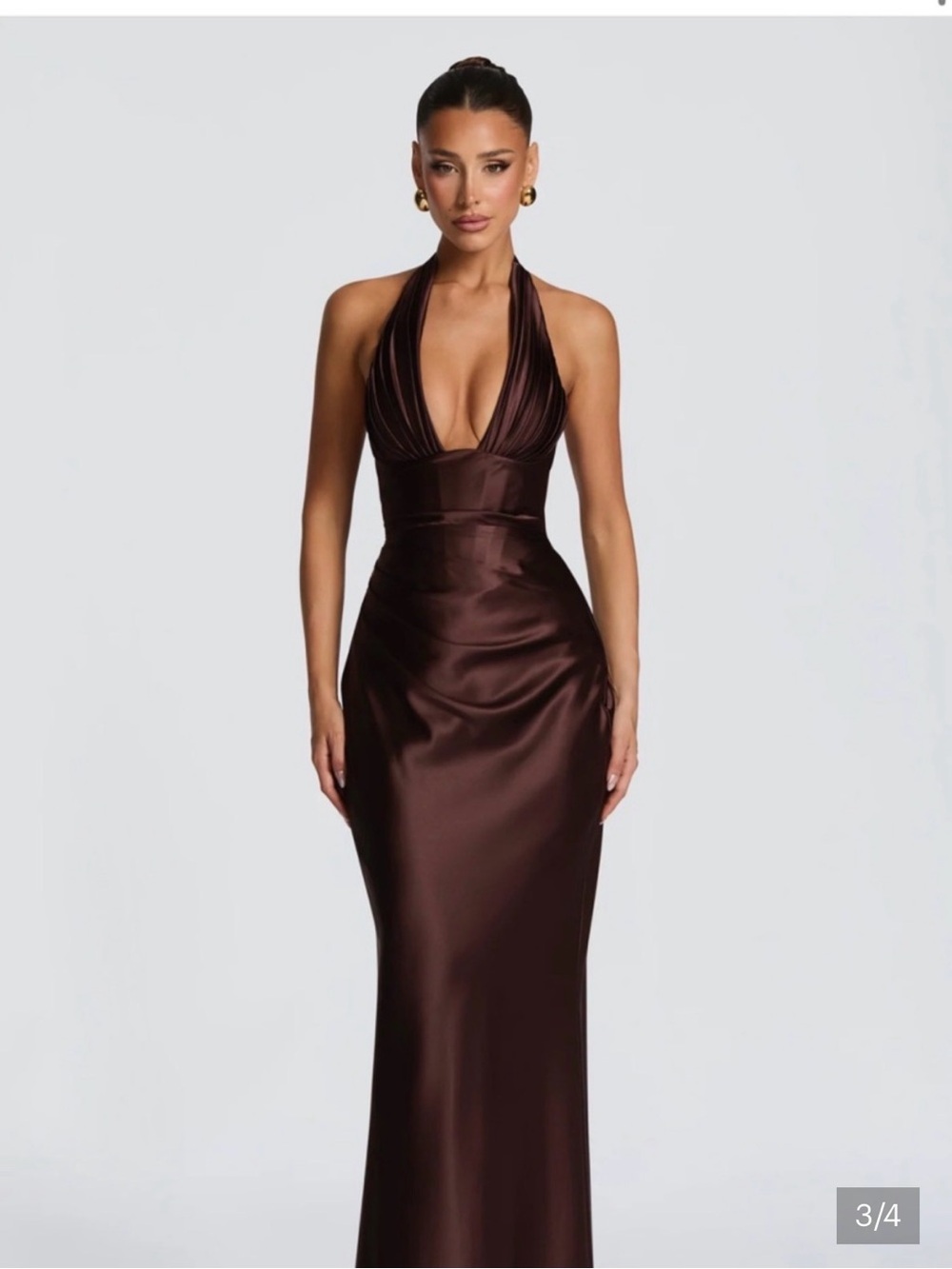 Baby Boo Satin Halter Evening Gown